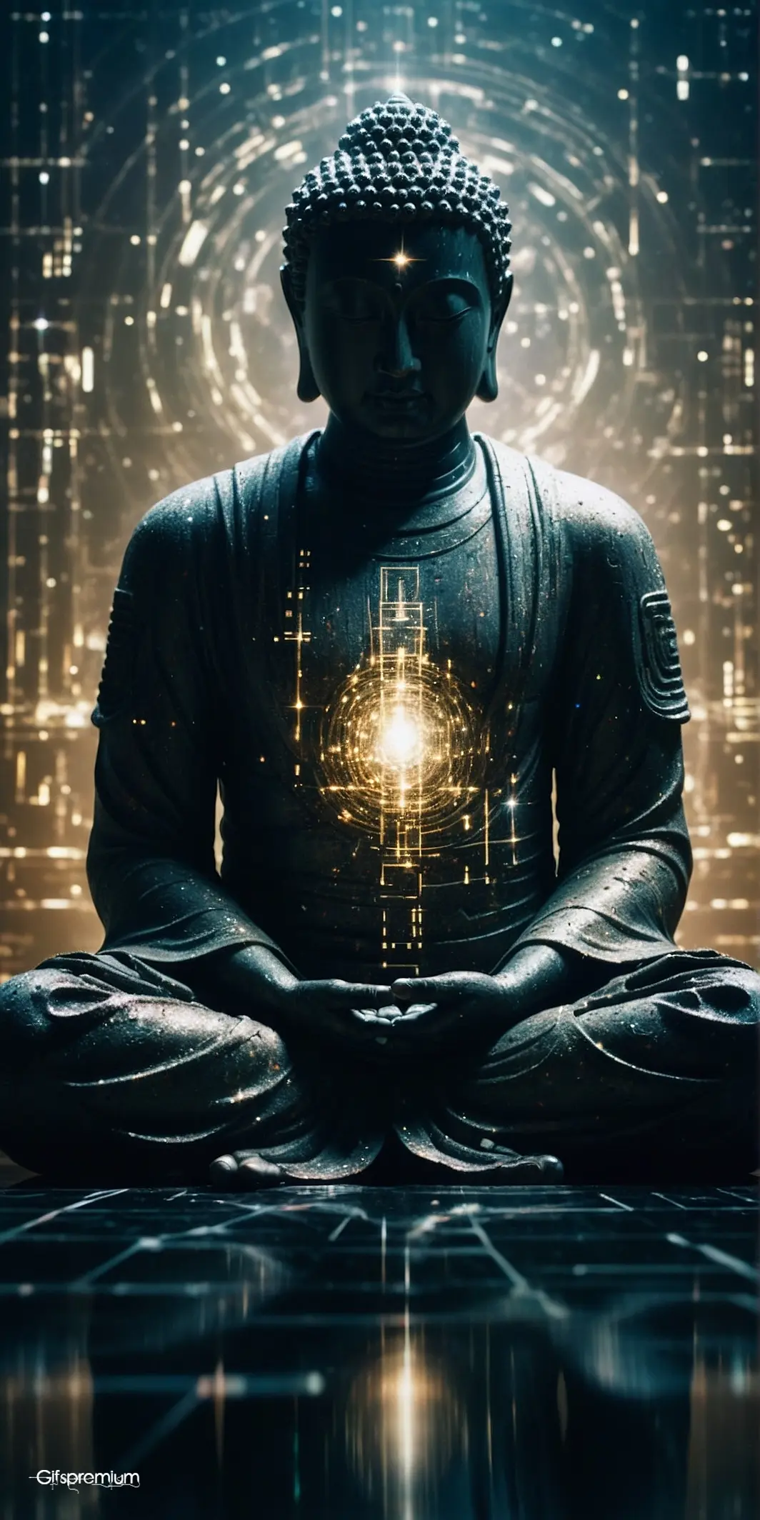 Ancient buddha meditating 2 wallpaper phone 4K Gifspremium