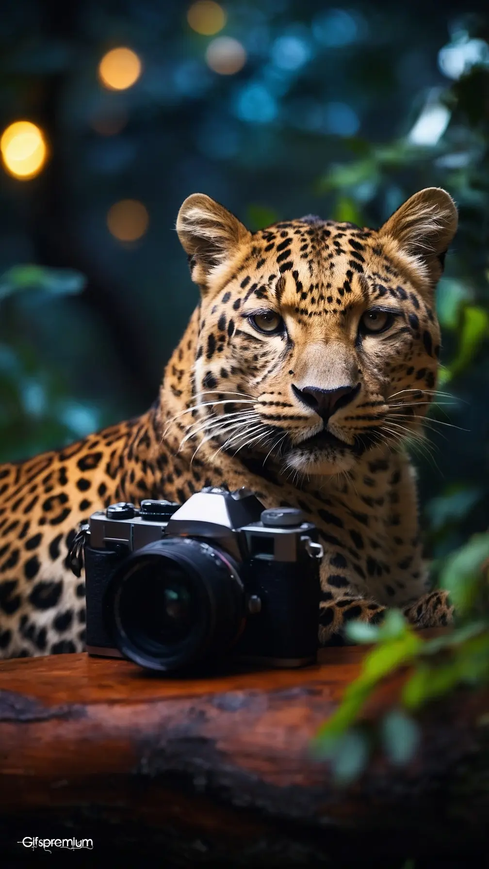 Beautiful leopard at night 1 wallpaper phone 4K Gifspremium