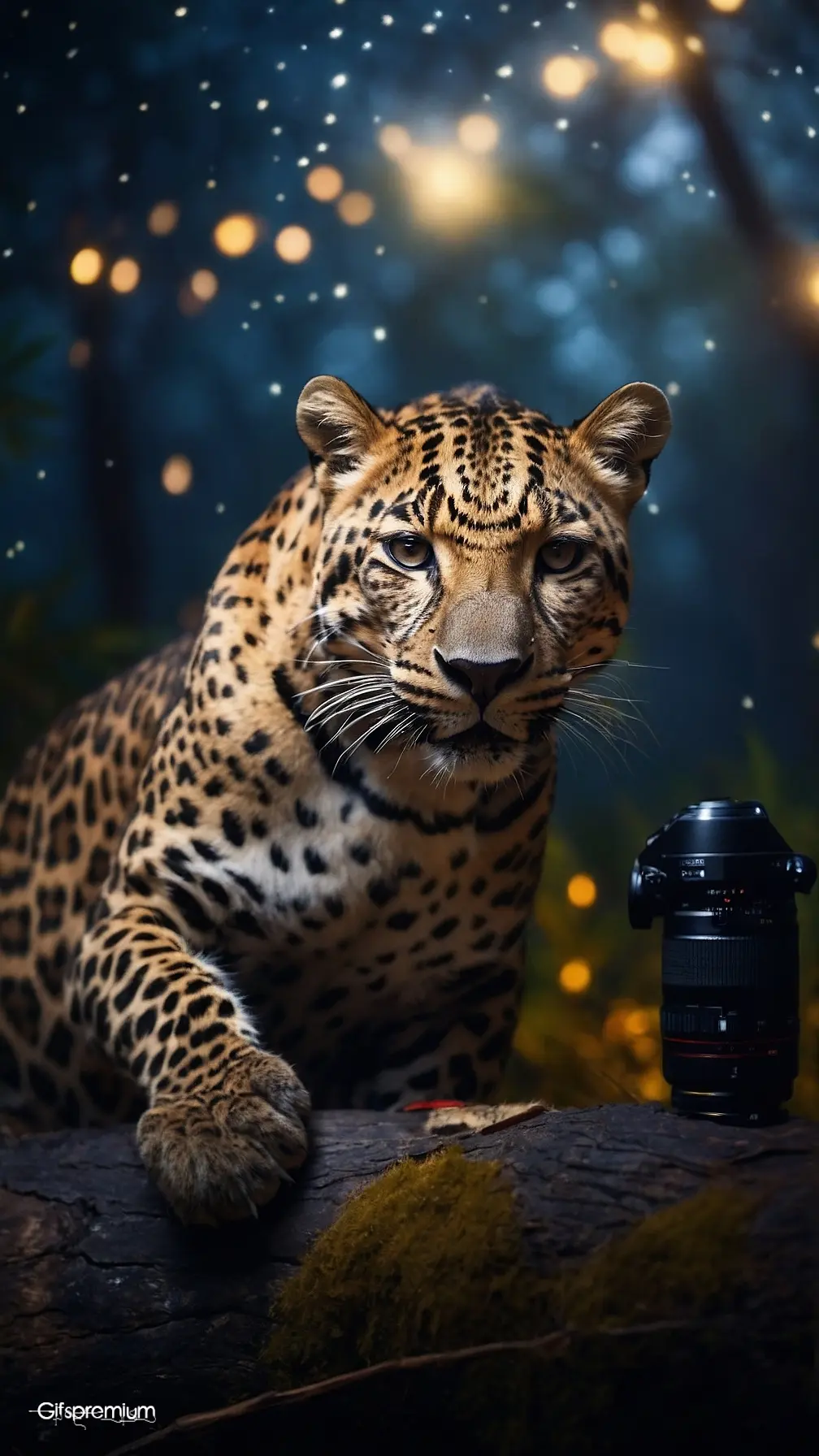 Beautiful leopard at night 2 wallpaper phone 4K Gifspremium