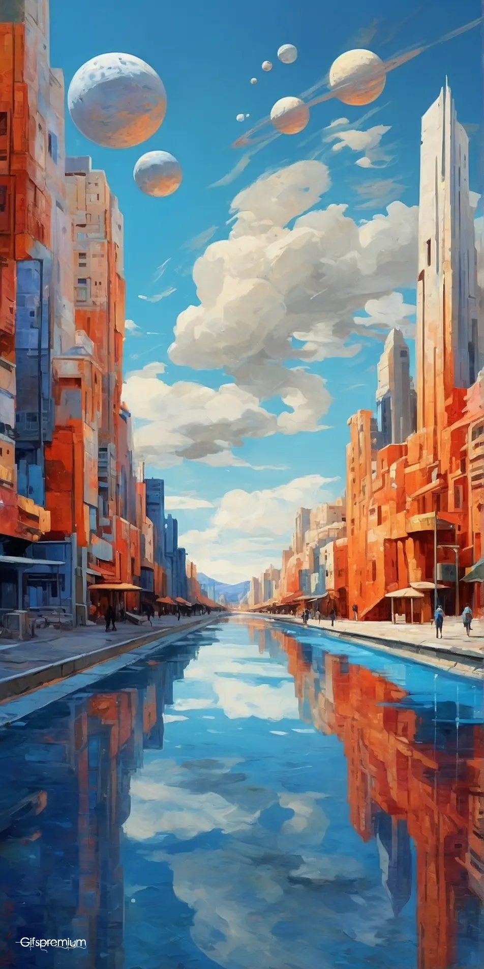 City painting sky wallpaper phone 4K Gifspremium