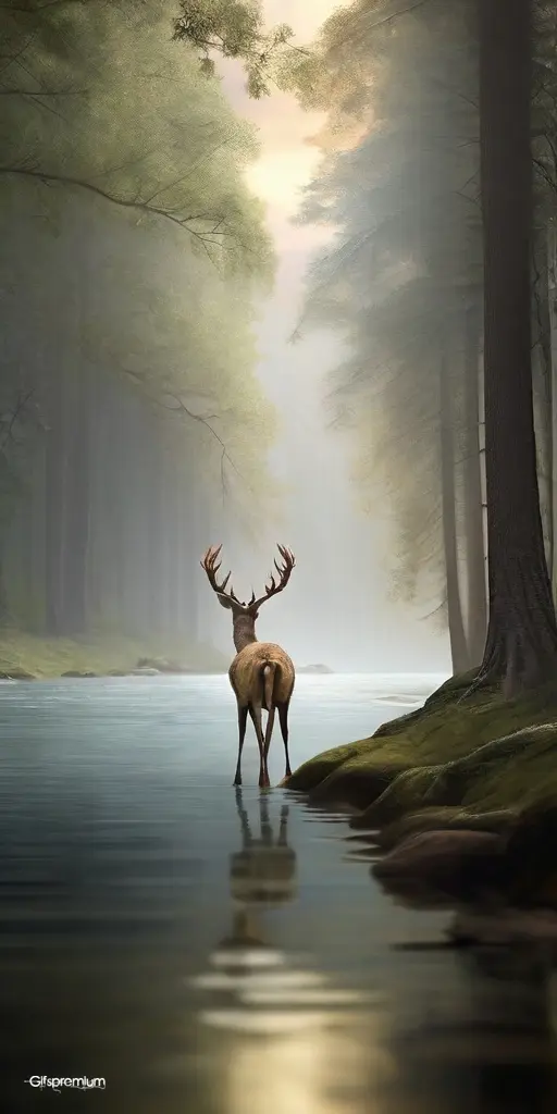 Deer in forest 2 wallpaper phone 4K Gifspremium