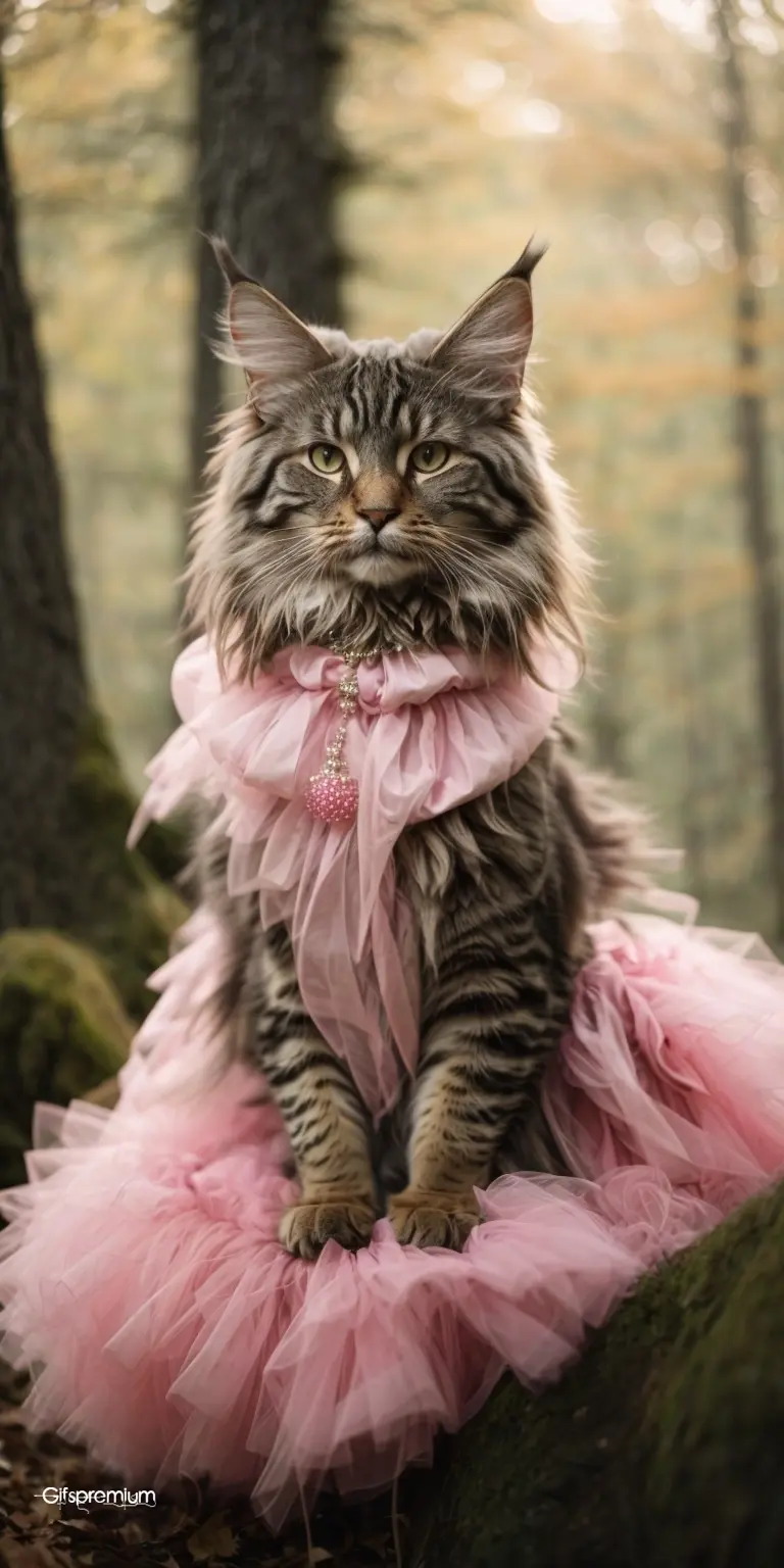 Female mainecoon tutu wallpaper phone 4K Gifspremium