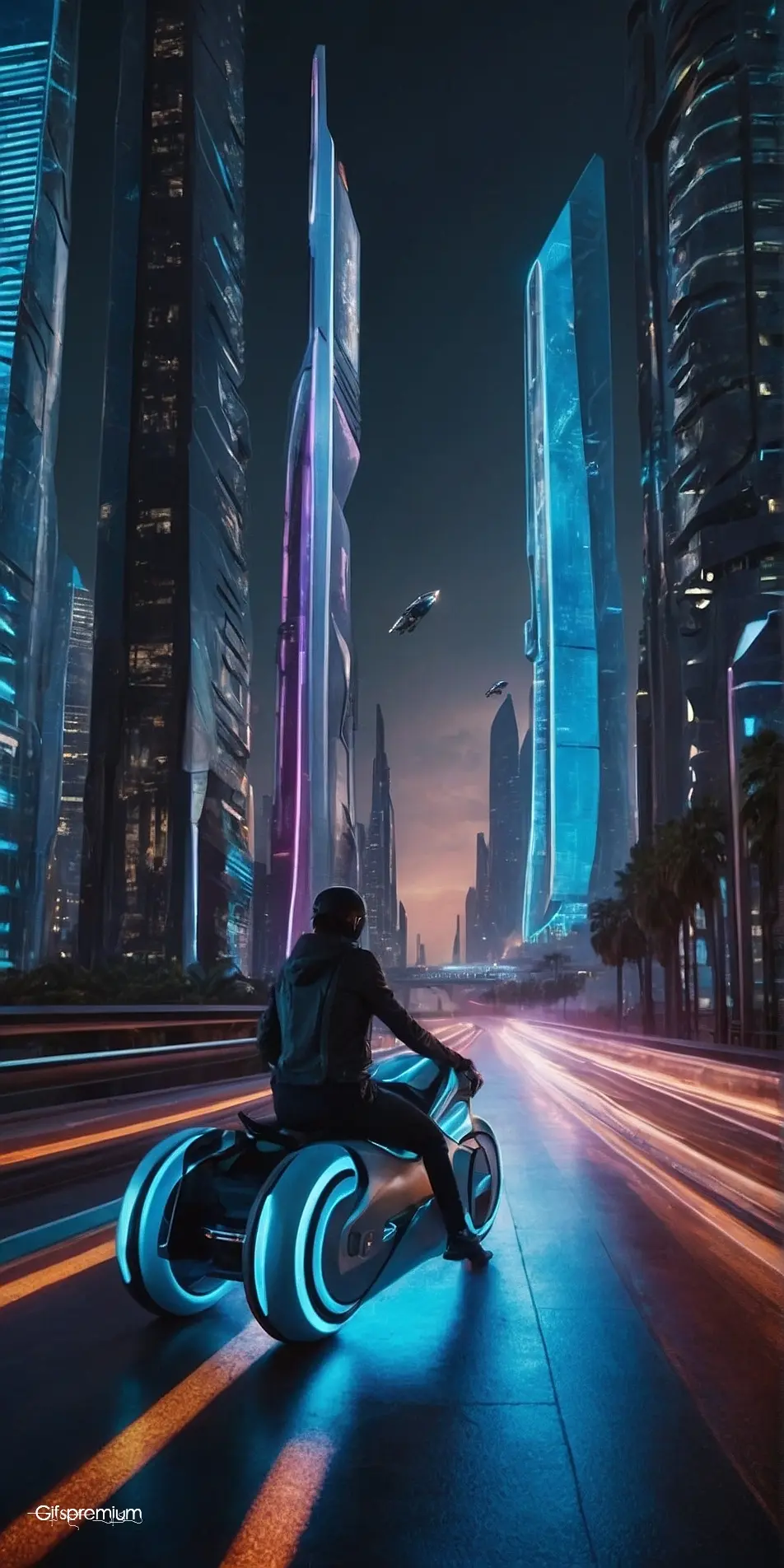 Futuristic cityscape wallpaper phone 4K Gifspremium