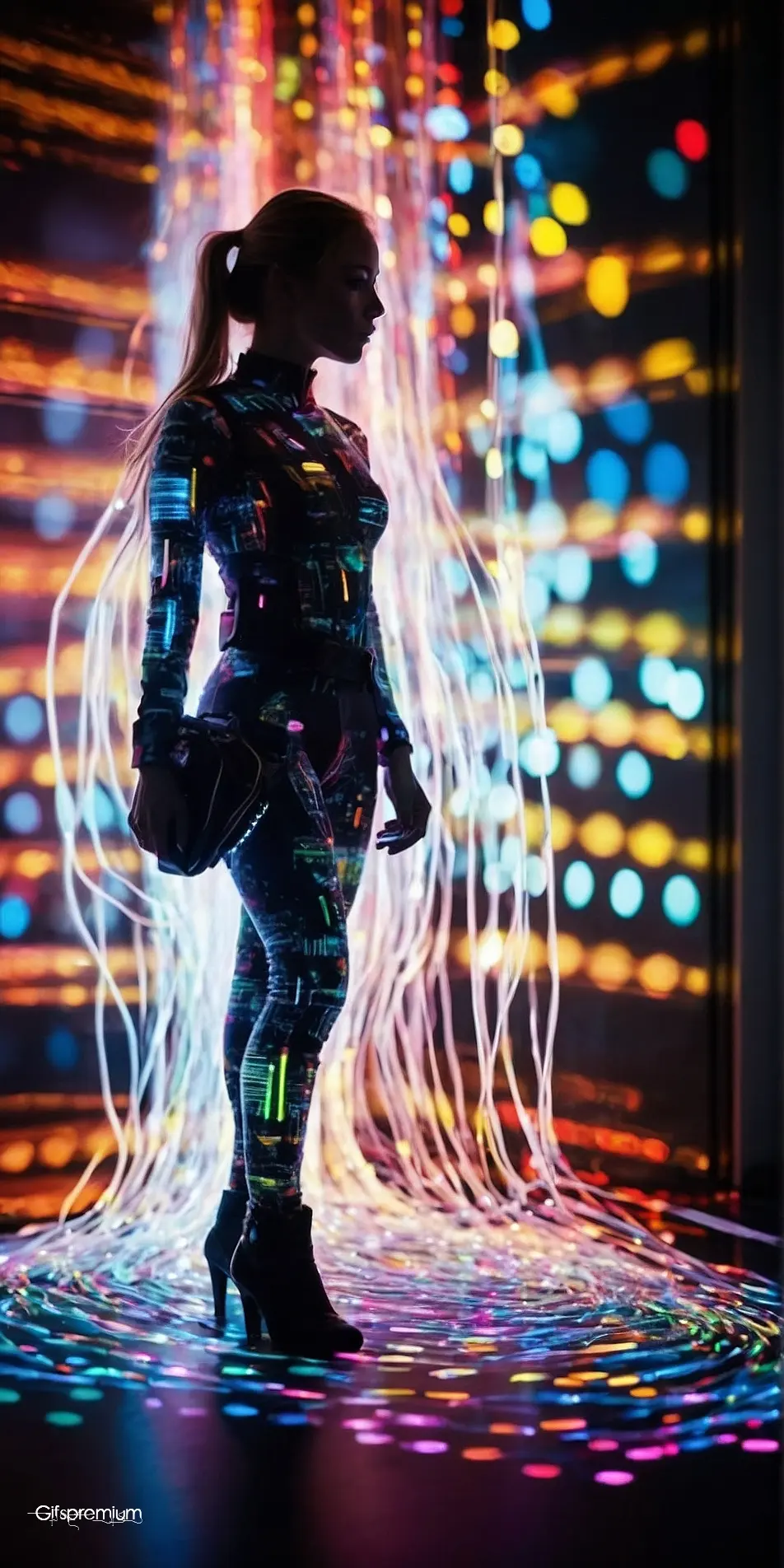 Futuristic woman connected wallpaper phone 4K Gifspremium