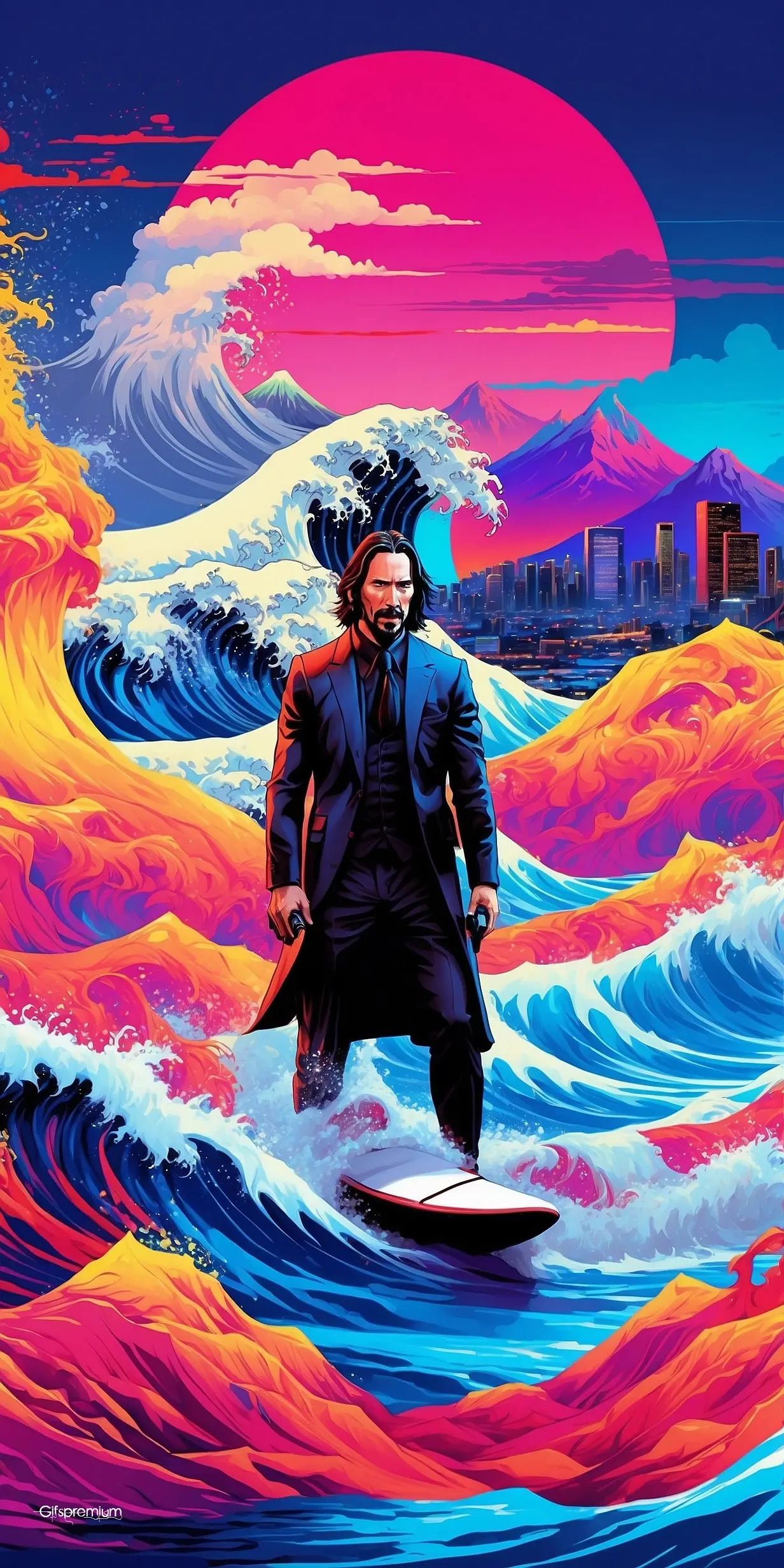 John wick Kanagawa wallpaper phone 4K Gifspremium