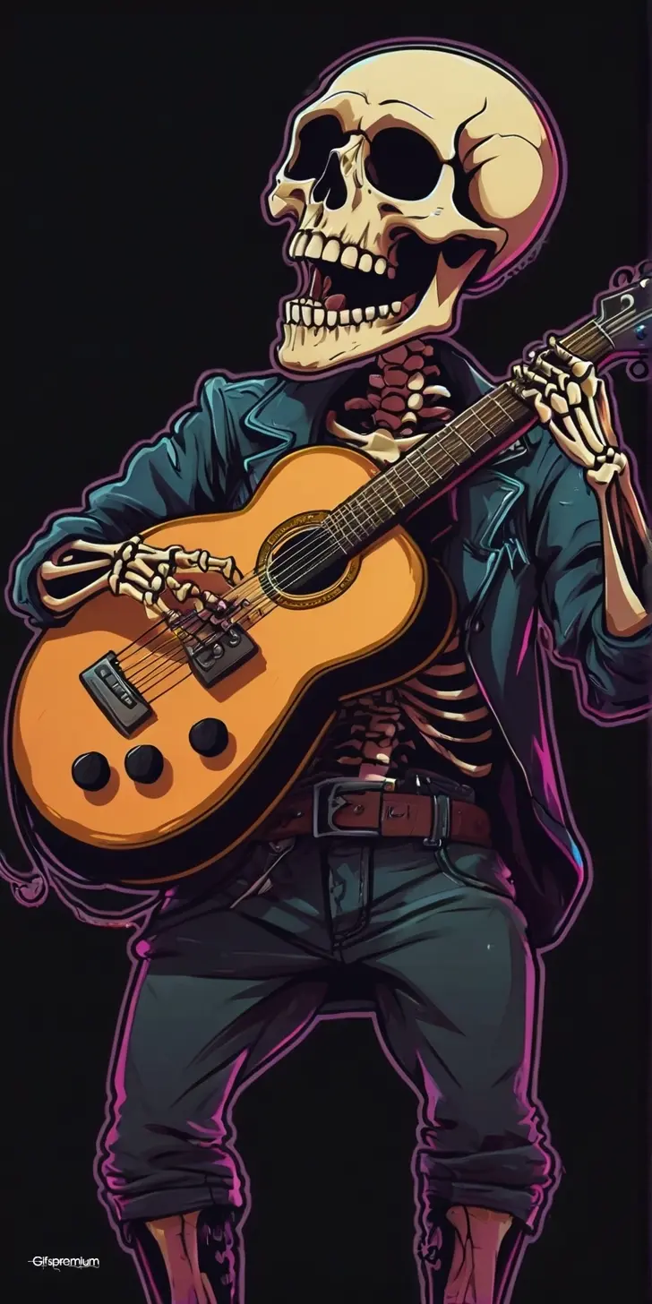 Skeleton playing guitar wallpaper phone 4K Gifspremium