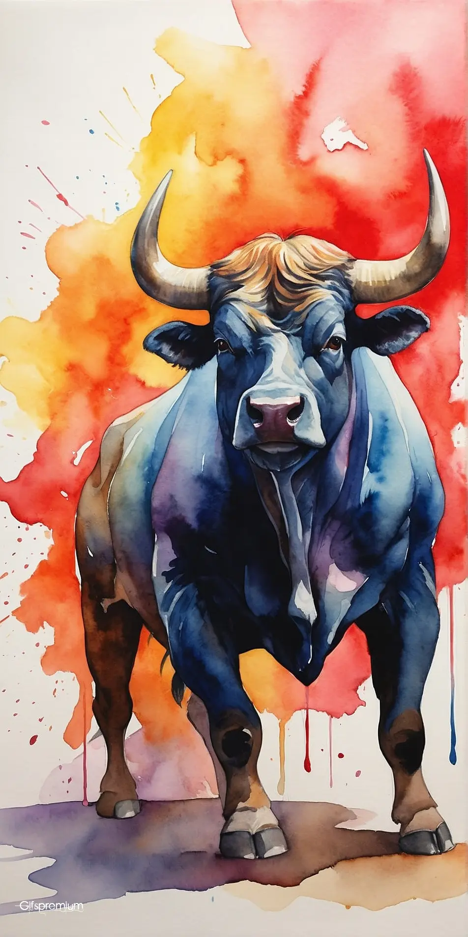 Watercolor painting of Bullish 2 wallpaper phone 4K Gifspremium