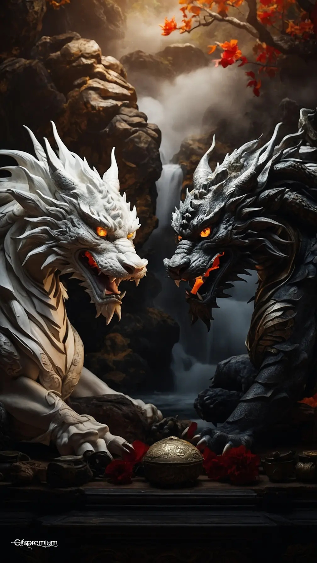 Ying yang dragons wallpaper phone 4K Gifspremium